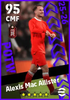 Alexis Mac Allister eFootball 2026 player card — 95 OVR CMF