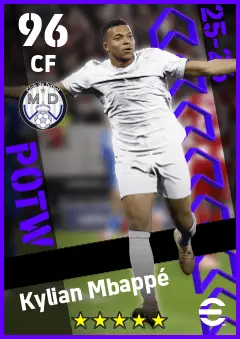 Kylian Mbappe eFootball 2026 player card — 96 OVR CF