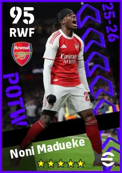 Noni Madueke eFootball 2026 player card — 95 OVR RWF