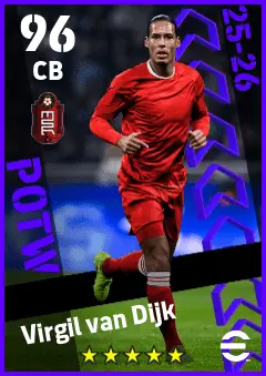 Virgil van Dijk eFootball 2026 player card — 96 OVR CB