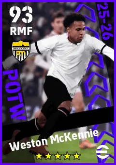 Weston McKennie eFootball 2026 player card — 93 OVR RMF