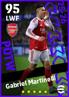 Gabriel Martinelli eFootball 2026 player card — 95 OVR LWF