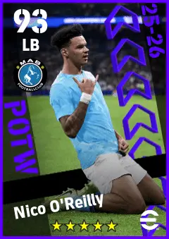 Nico O Reilly eFootball 2026 player card — 93 OVR LB