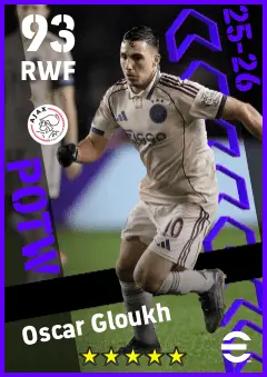 Oscar Gloukh eFootball 2026 player card — 93 OVR RWF