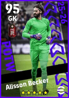 Alisson Becker eFootball 2026 player card — 95 OVR GK