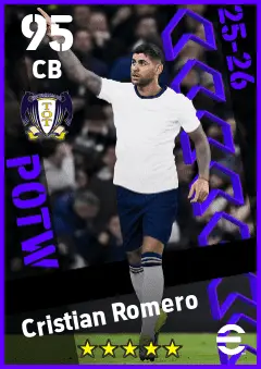 Cristian Romero eFootball 2026 player card — 95 OVR CB