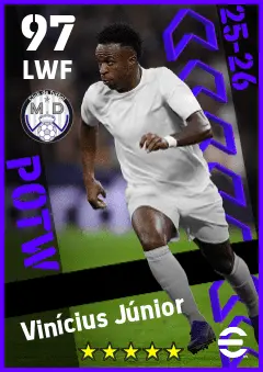 Vinicius Junior eFootball 2026 player card — 97 OVR LWF