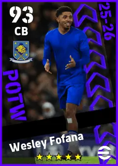 Wesley Fofana eFootball 2026 player card — 93 OVR CB