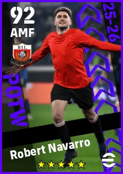 Robert Navarro eFootball 2026 player card — 92 OVR AMF