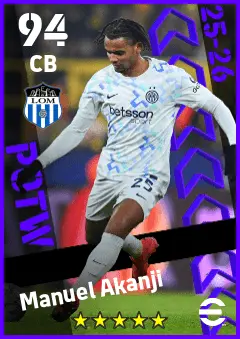 Manuel Akanji eFootball 2026 player card — 94 OVR CB