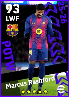 Marcus Rashford eFootball 2026 player card — 93 OVR LWF