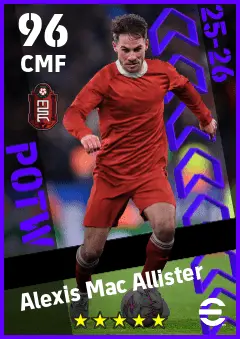 Alexis Mac Allister eFootball 2026 player card — 96 OVR CMF