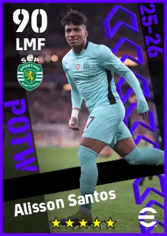 Alisson Santos eFootball 2026 player card — 90 OVR LMF