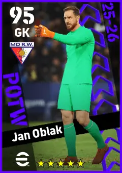 Jan Oblak eFootball 2026 player card — 95 OVR GK