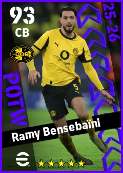 Ramy Bensebaini eFootball 2026 player card — 93 OVR CB