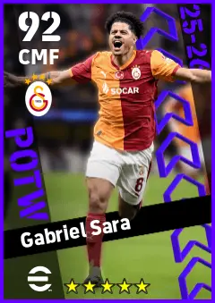 Gabriel Sara eFootball 2026 player card — 92 OVR CMF
