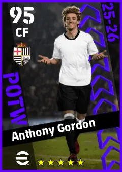 Anthony Gordon eFootball 2026 player card — 95 OVR CF