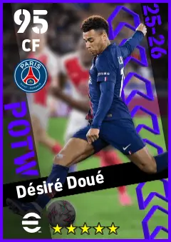 Desire Doue eFootball 2026 player card — 95 OVR CF