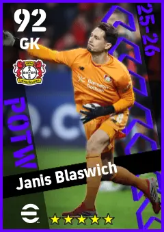Janis Blaswich eFootball 2026 player card — 92 OVR GK