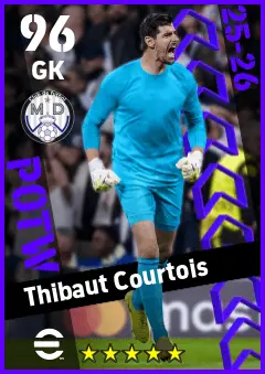 Thibaut Courtois eFootball 2026 player card — 96 OVR GK