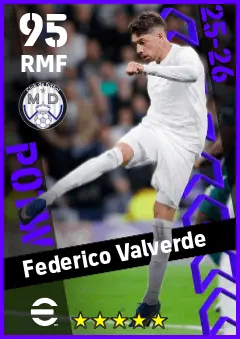 Federico Valverde eFootball 2026 player card — 95 OVR RMF