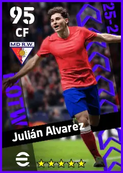 Julian Alvarez eFootball 2026 player card — 95 OVR CF