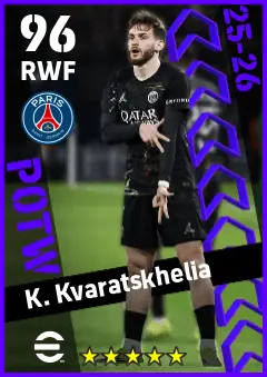 K. Kvaratskhelia eFootball 2026 player card — 96 OVR RWF