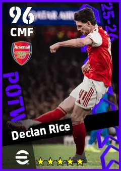 Declan Rice eFootball 2026 player card — 96 OVR CMF