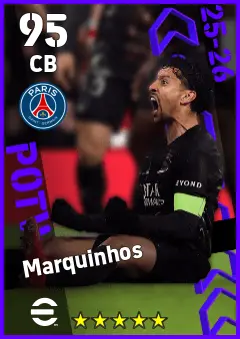 Marquinhos eFootball 2026 player card — 95 OVR CB