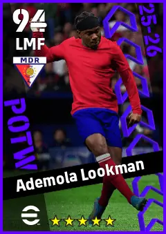 Ademola Lookman eFootball 2026 player card — 94 OVR LMF