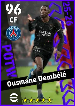 Ousmane Dembele eFootball 2026 player card — 96 OVR CF
