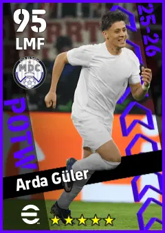 Arda Guler eFootball 2026 player card — 95 OVR LMF