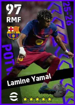 Lamine Yamal eFootball 2026 player card — 97 OVR RMF