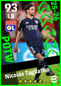 Nicolas Tagliafico eFootball 2026 player card — 93 OVR LB