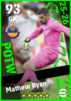 Mathew Ryan eFootball 2026 player card — 93 OVR GK