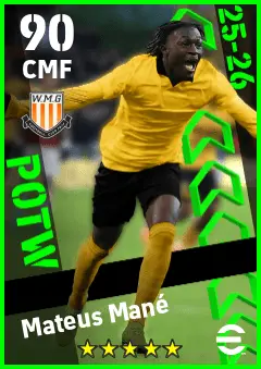 Mateus Mane eFootball 2026 player card — 90 OVR CMF