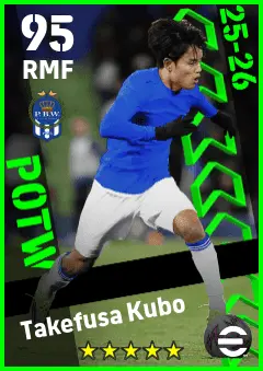 Takefusa Kubo eFootball 2026 player card — 95 OVR RMF
