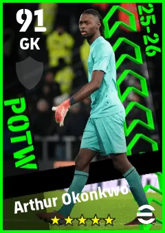 Arthur Okonkwo eFootball 2026 player card — 91 OVR GK
