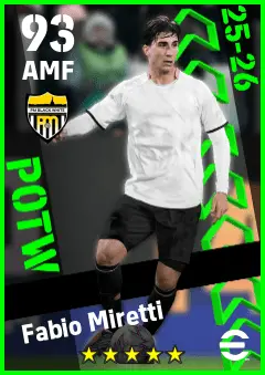 Fabio Miretti eFootball 2026 player card — 93 OVR AMF