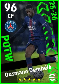 Ousmane Dembele eFootball 2026 player card — 96 OVR CF
