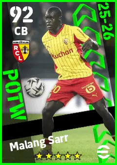 Malang Sarr eFootball 2026 player card — 92 OVR CB