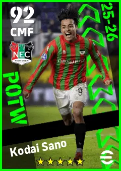 Kodai Sano eFootball 2026 player card — 92 OVR CMF