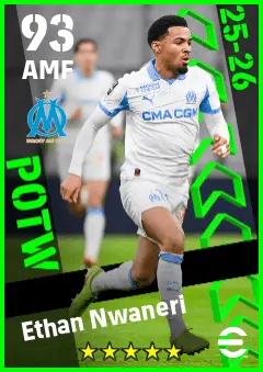 Ethan Nwaneri eFootball 2026 player card — 93 OVR AMF