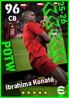 Ibrahima Konate eFootball 2026 player card — 96 OVR CB