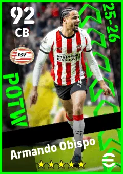 Armando Obispo eFootball 2026 player card — 92 OVR CB