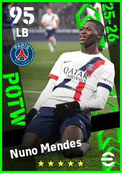 Nuno Mendes eFootball 2026 player card — 95 OVR LB