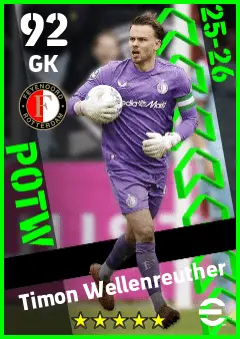 Timon Wellenreuther eFootball 2026 player card — 92 OVR GK