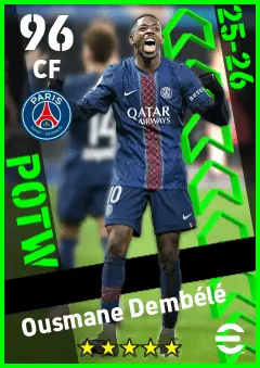 Ousmane Dembele eFootball 2026 player card — 96 OVR CF