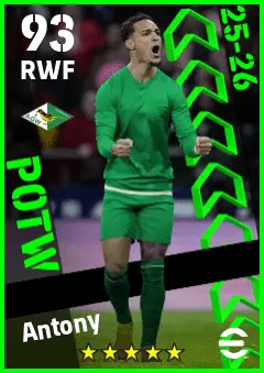 Antony eFootball 2026 player card — 93 OVR RWF