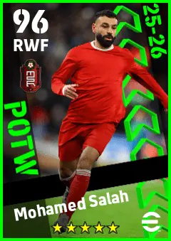 Mohamed Salah eFootball 2026 player card — 96 OVR RWF